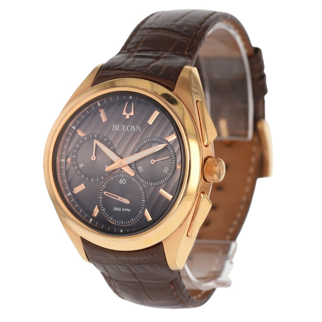 Bulova Curv Chronograph 45mm Black Dial Quartz Leather Strap Men’s Wristwatch