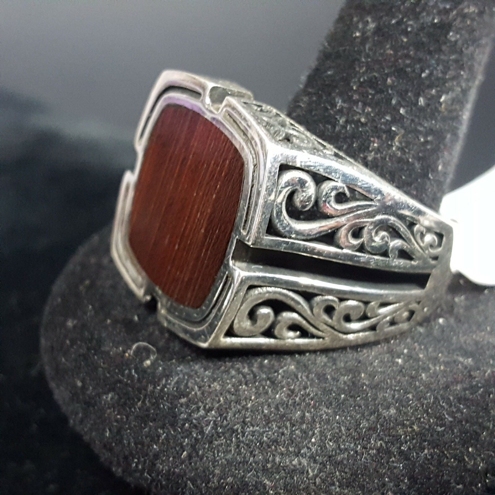 Mens Wood Inlay 925 Solid Sterling Silver Ring Size 10 SS