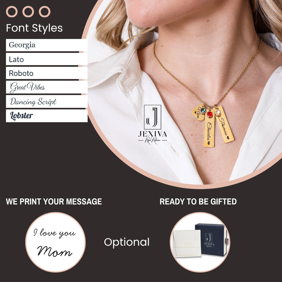 Necklace – Personalized Heart Name Engraved Bars With Birthstone for Women/Men