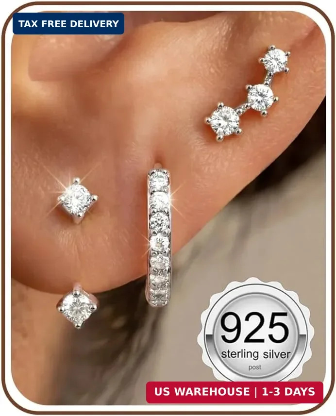 3 Pairs 925 Sterling Silver Hypoallergenic Earrings for Women Trendy – 14K Gold