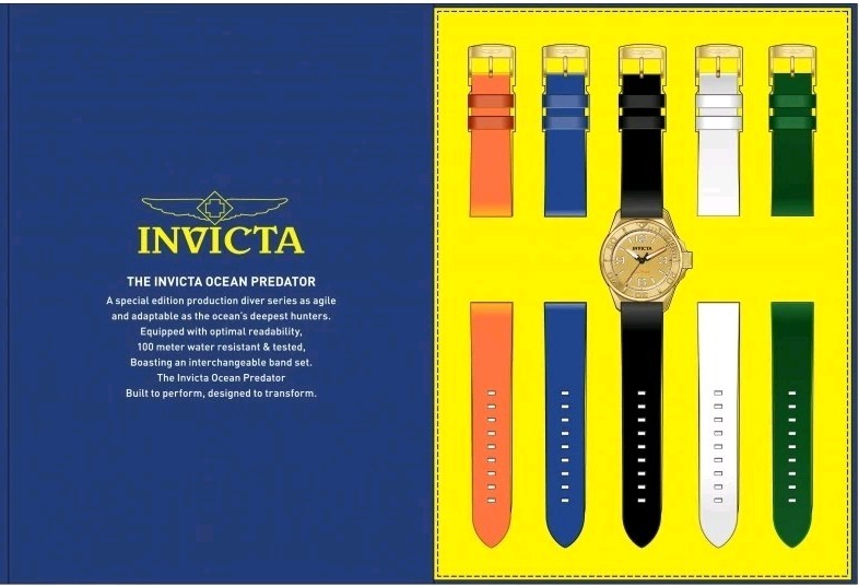 Invicta OCEAN PREDATOR Watch with Green, Orange, White, Blue, Black Strap 49473