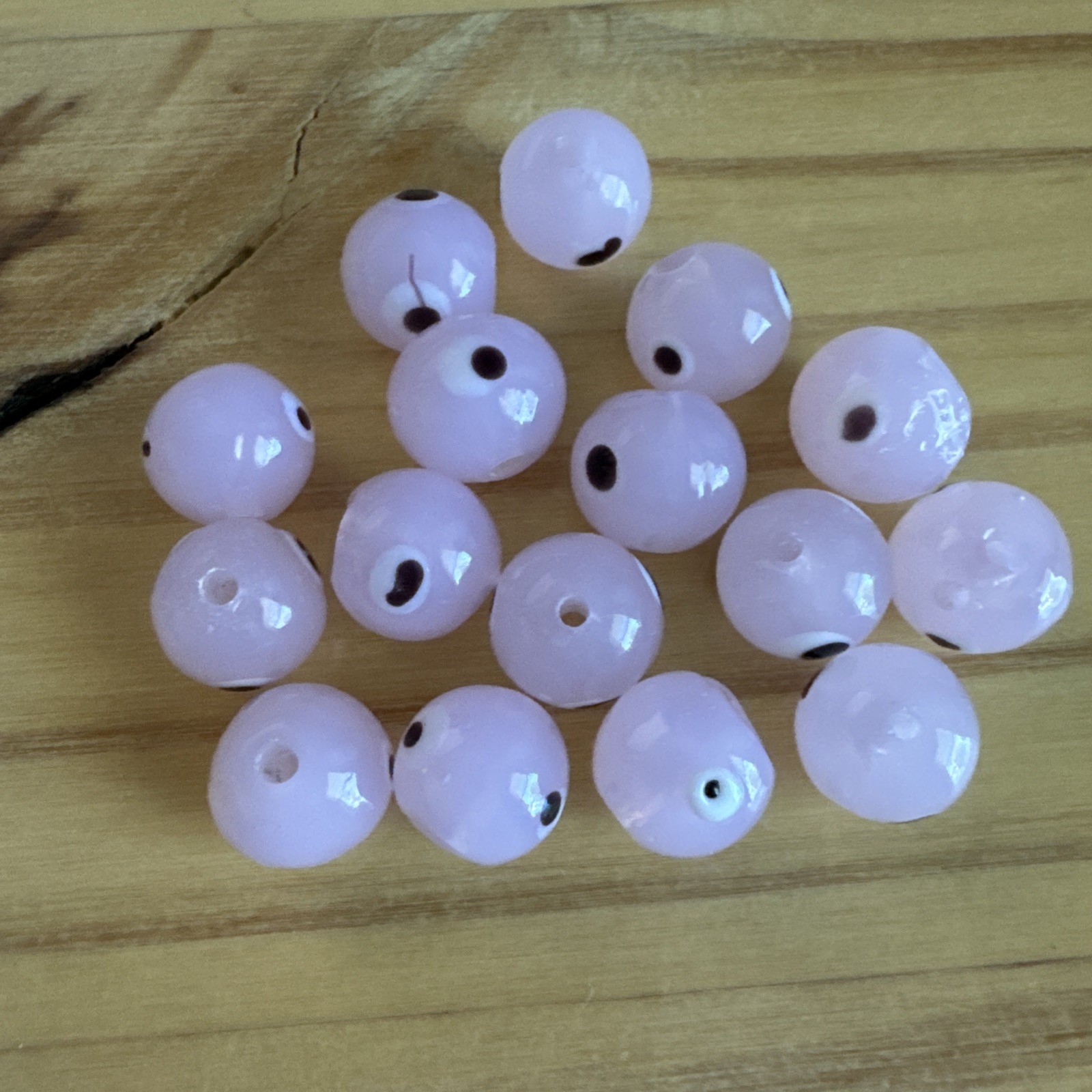 16 ROUND PINK EVIL EYE glass lamp work approx 10mm Beads- DIY Jewelry making
