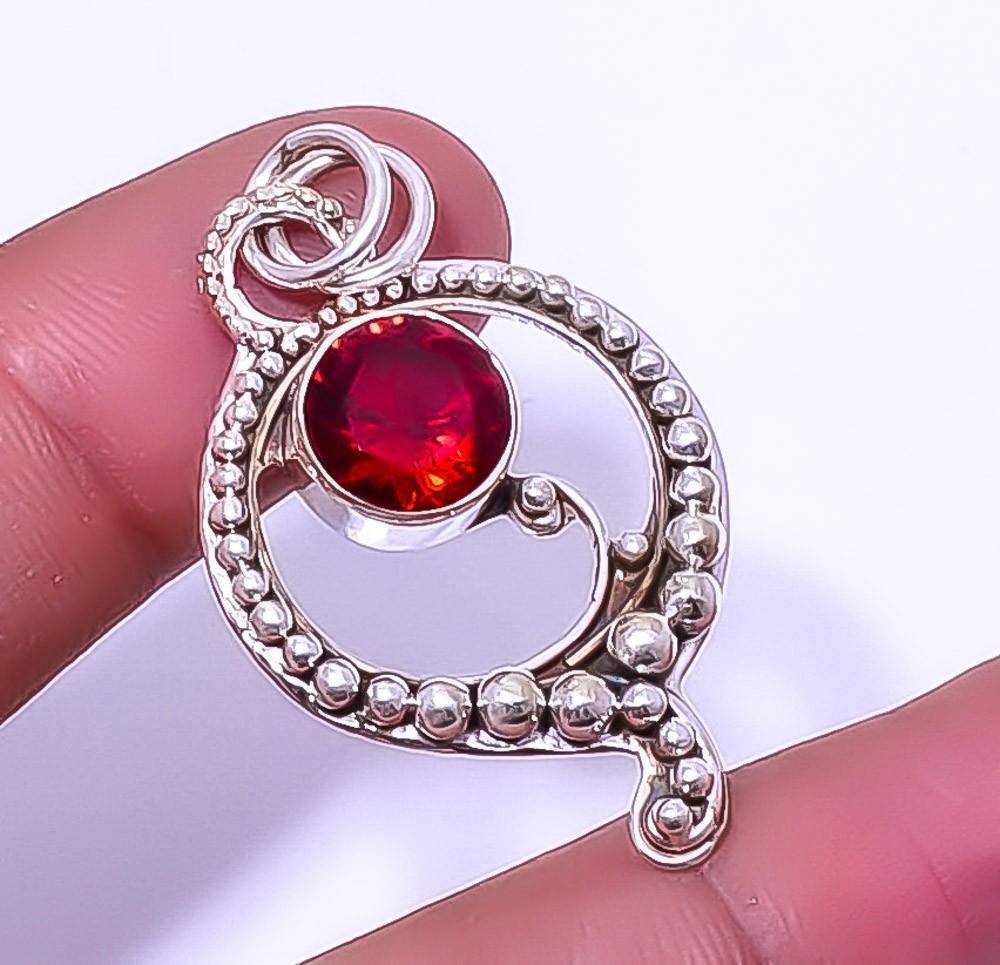 Garnet 925 Sterling Silver Bali Pendant 1.68″ A330