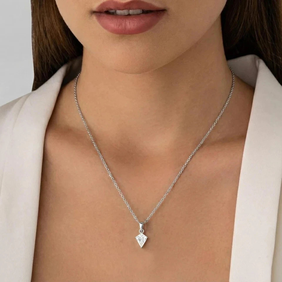 21 Ct Natural Brazilian Kite Shape White Zircon Pendant 925 Silver Gemstone