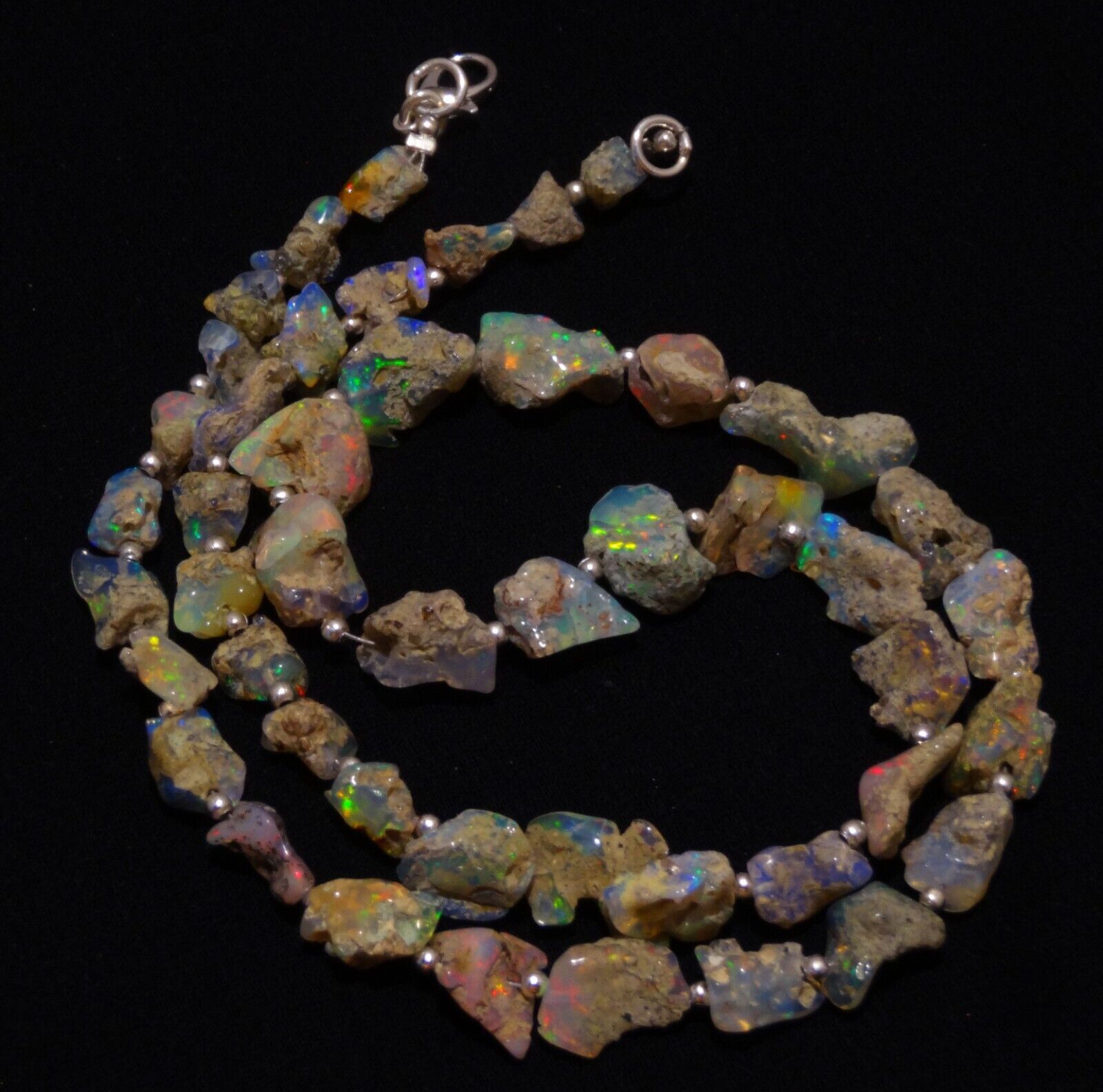 Rainbow Fire Opal Rough 6 to 10 mm Size Freeform Nugget Beads Necklace 18.5″