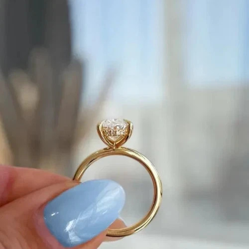 Halo Diamond Ring Oval Cut IGI Certified Lab Grown 14k Yellow Gold 3.2 Ct VVS EF