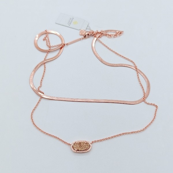 New Kendra Scott Elisa Herringbone Rose Gold Multi Strand Necklace in Rose Drusy