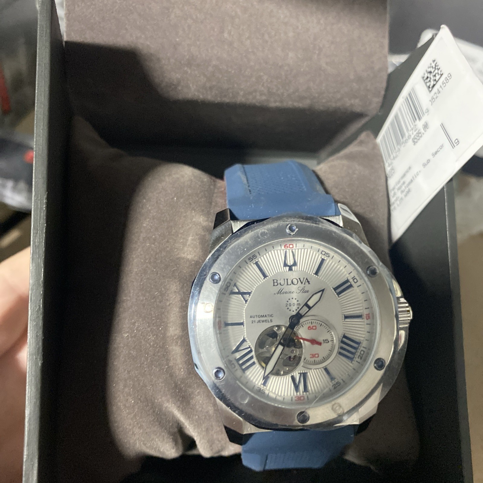 Bulova Marine Star 45mm Silver Stainless Steel Case with Blue/Red Silicone Strap
