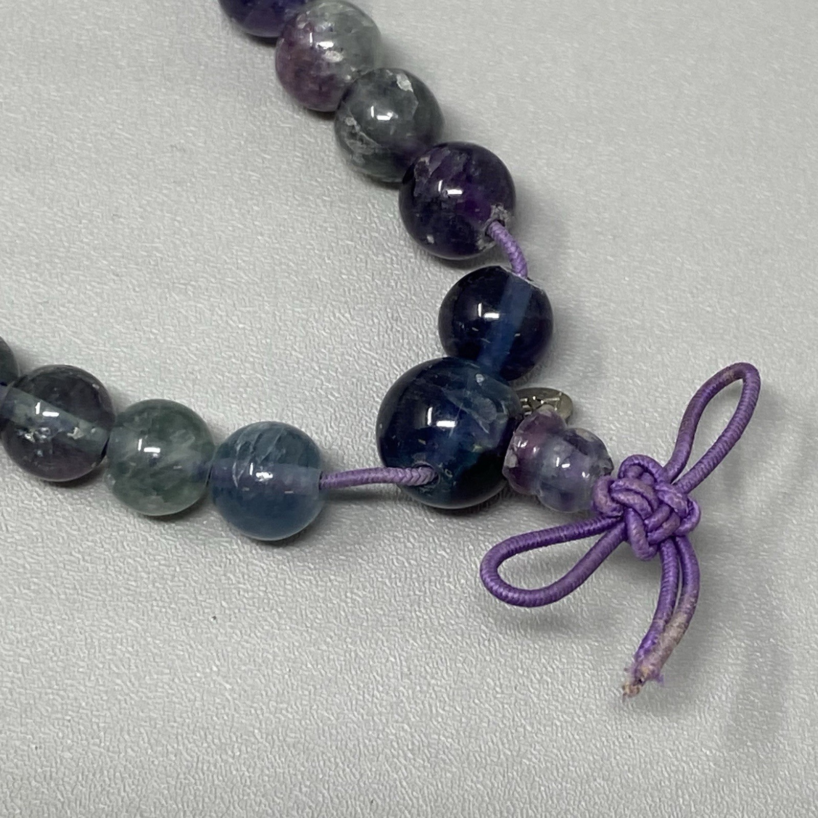 Designer AE Stone Beaded Bracelet Blue Purple Fluorite Stretch Energy 7″