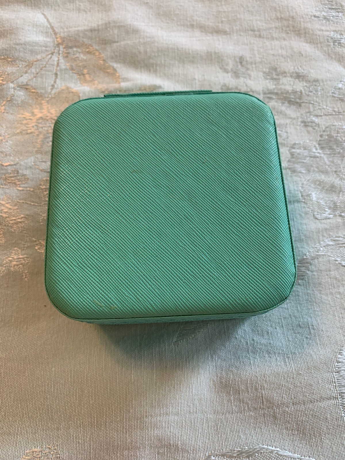 NEW Aqua Jewelry Box Square Travel Size Faux Leather Portable Zip Closure