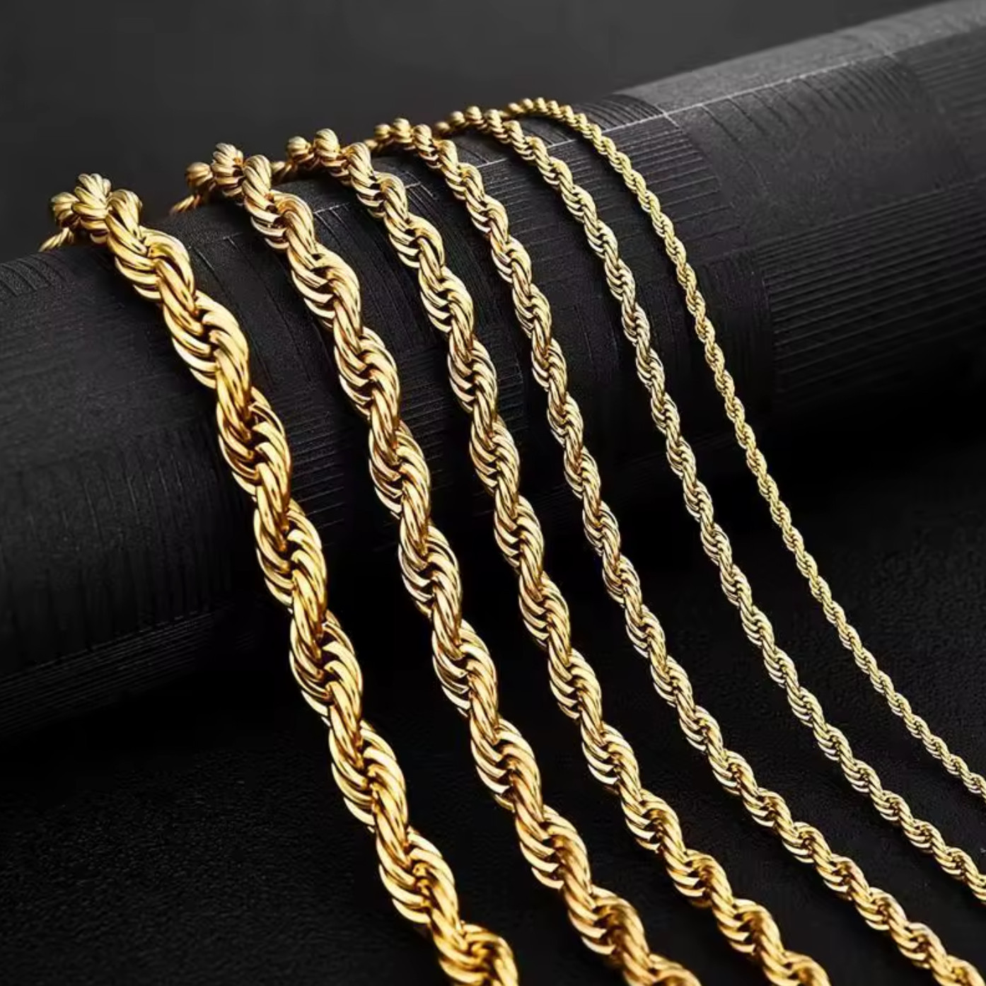 14K Gold GP, Rope Chain Solid Necklace 18-24in Mens Womens Boys Girls