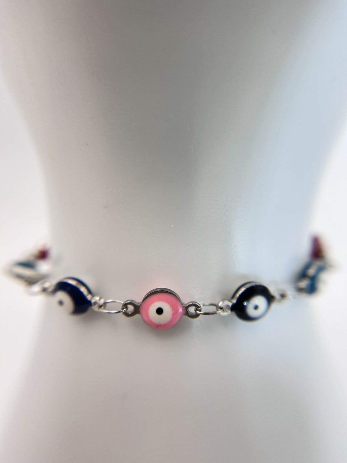 Bracelet Multicolor Glass Evil Eye Beaded Chain Bolo Adjustable 7″ Boho Womens
