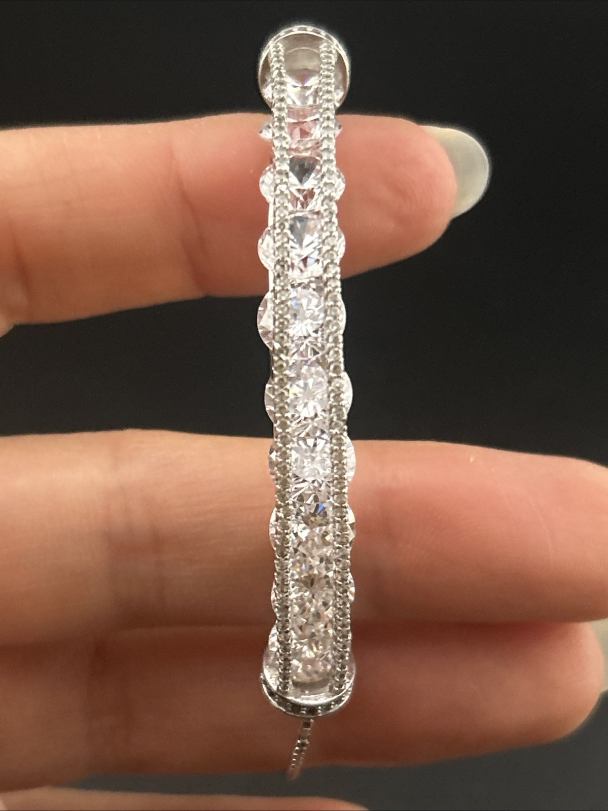 Sterling 925 Signed Fuzion Creations CZ Bridge Adjustable Slider Bracelet