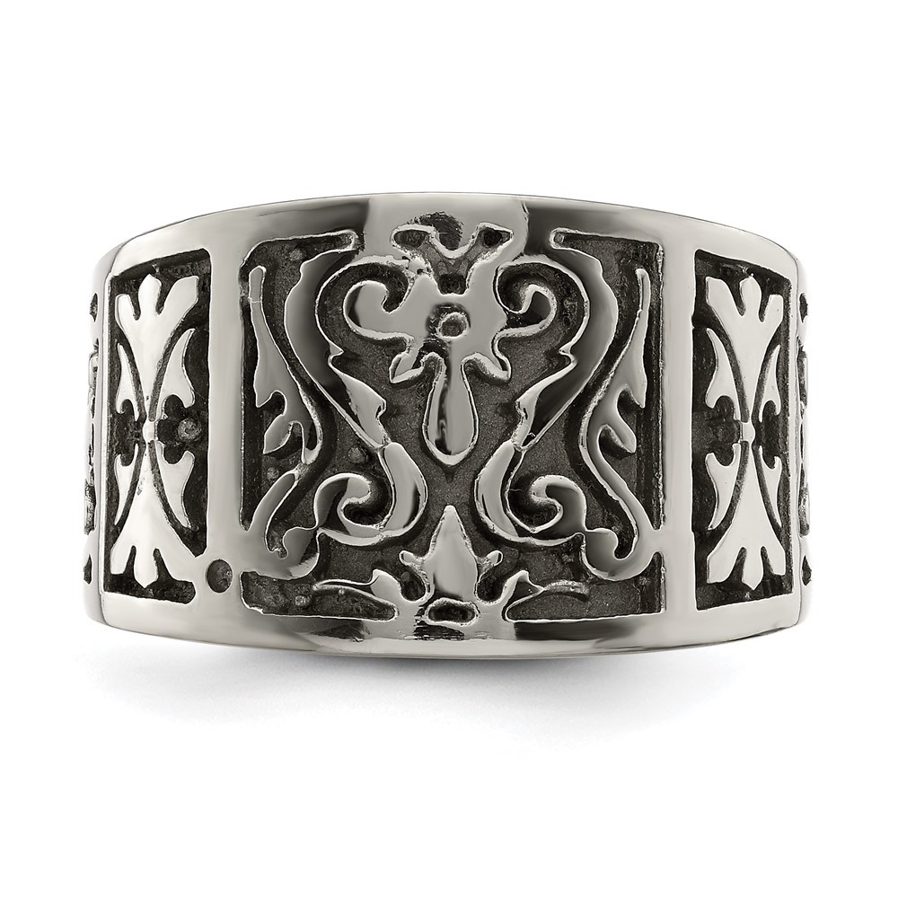 Titanium Flat Casted Design Brushed/Polished 14mm Band Ring Size 9 for Men’s