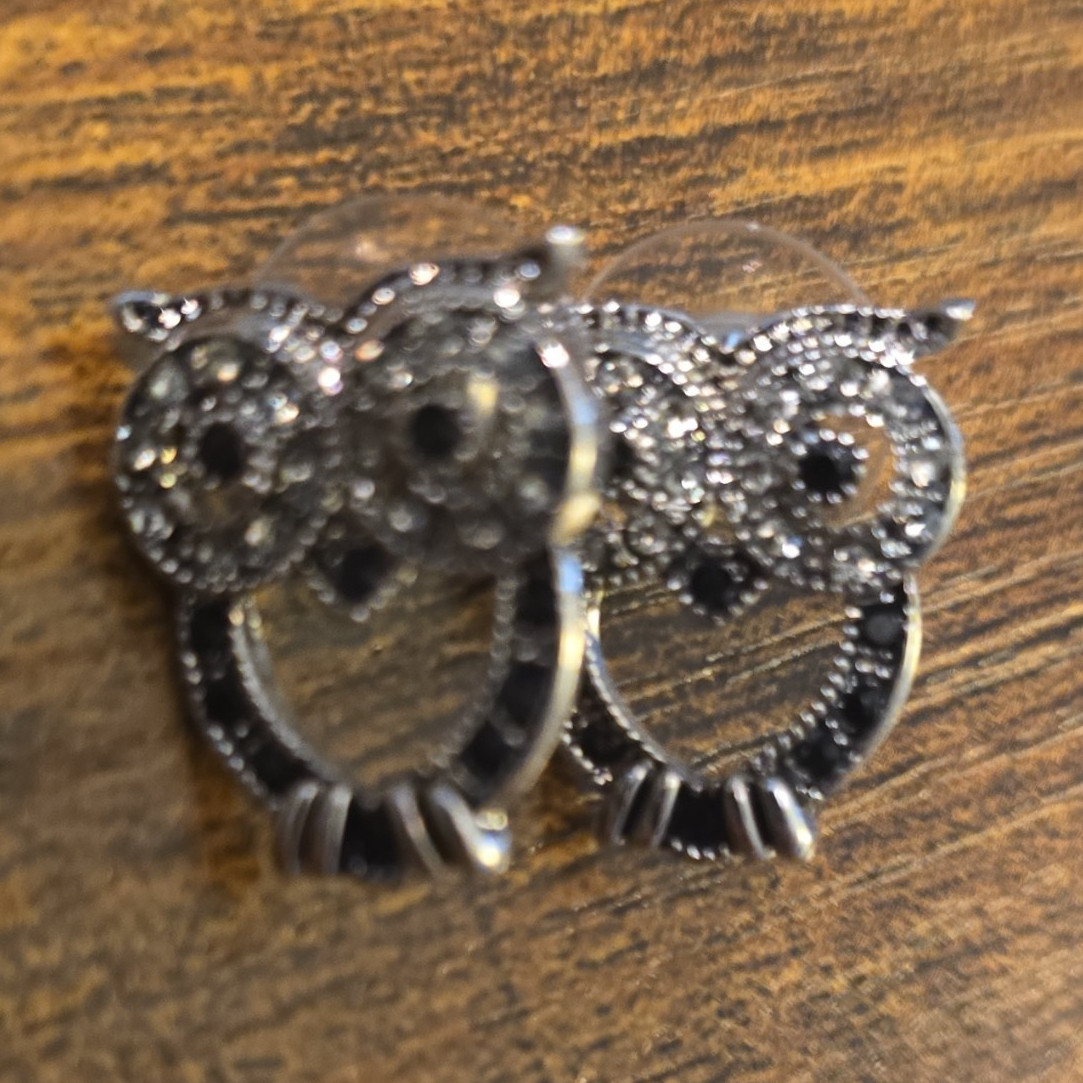 Owl Stud Earrings 925 Crystal Pavé Butterfly Back Nickel-Free