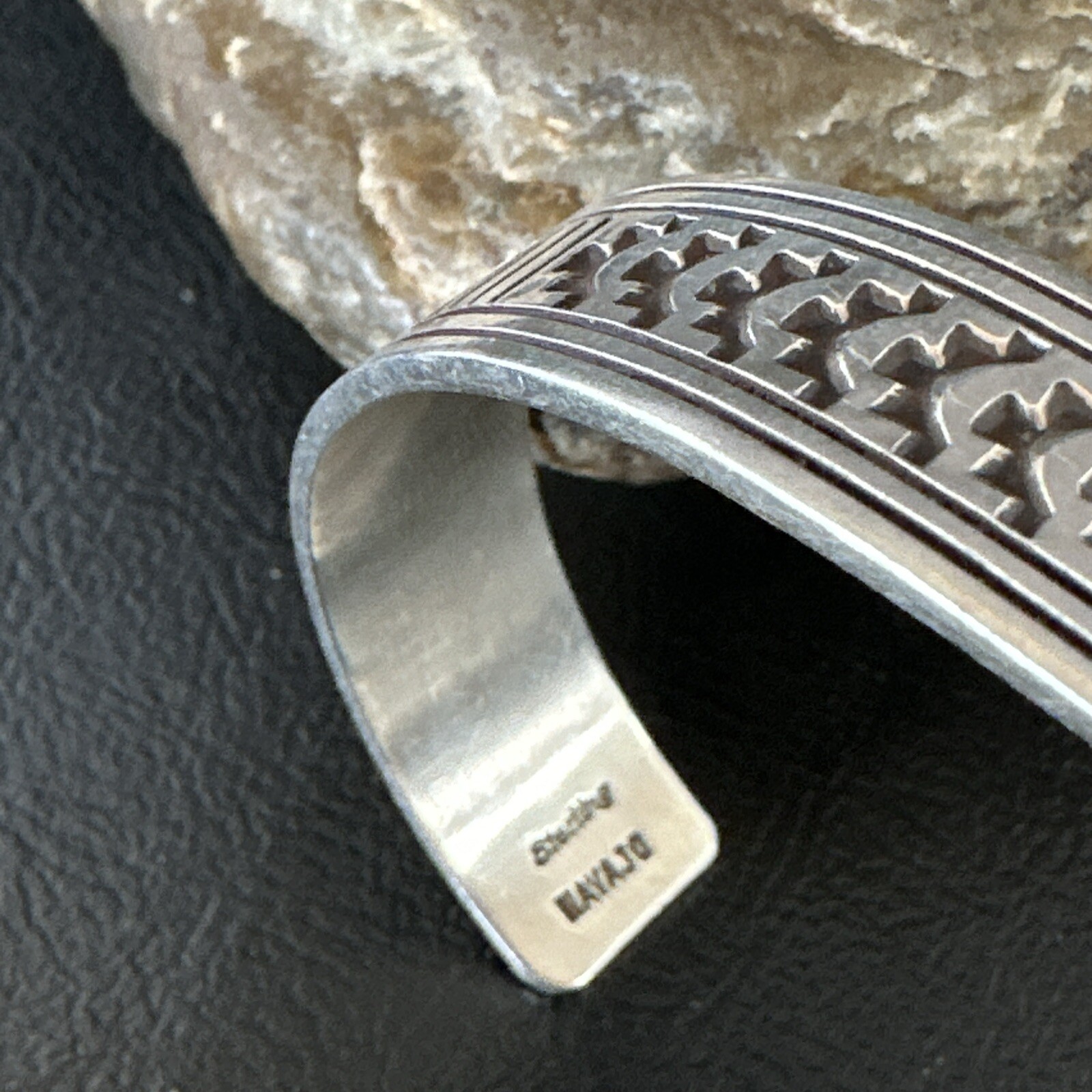 Stamped Cuff Bracelet Native American Navajo Sterling Silver 18119