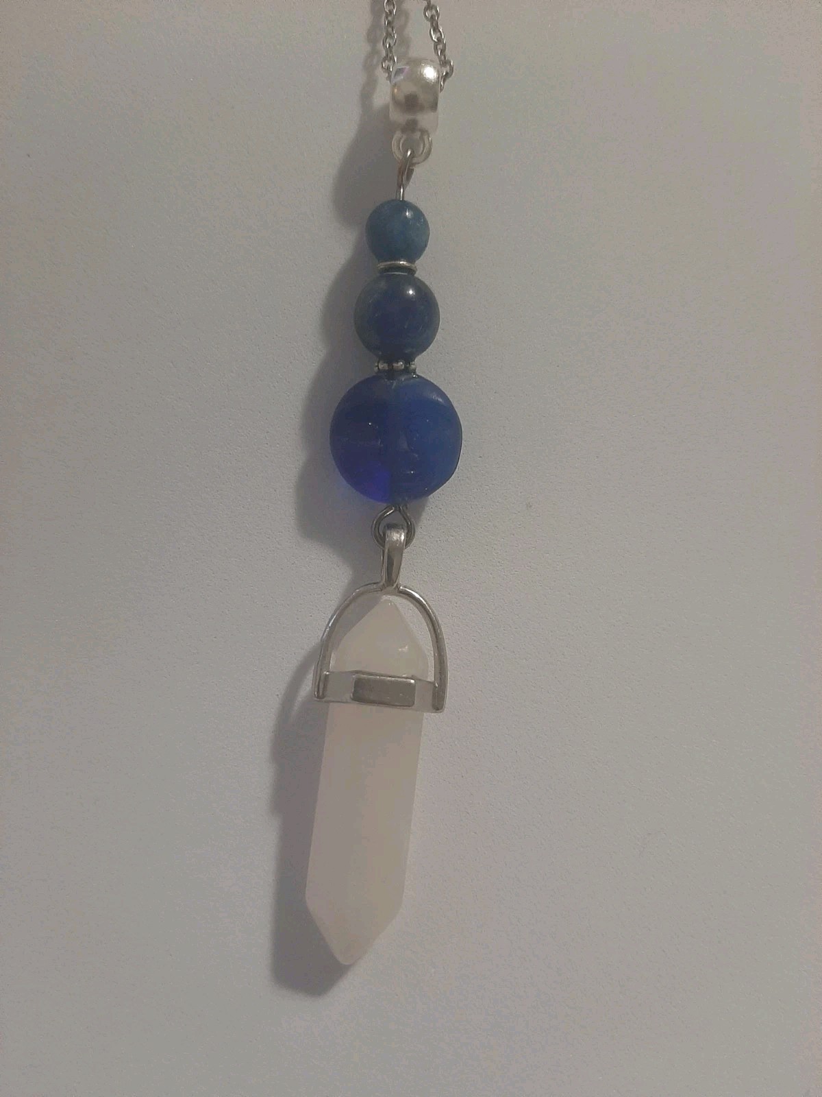 Genuine Milky CLEAR QUARTZ Crystal Point KYANITE Beads Glass Moon Face Pendant