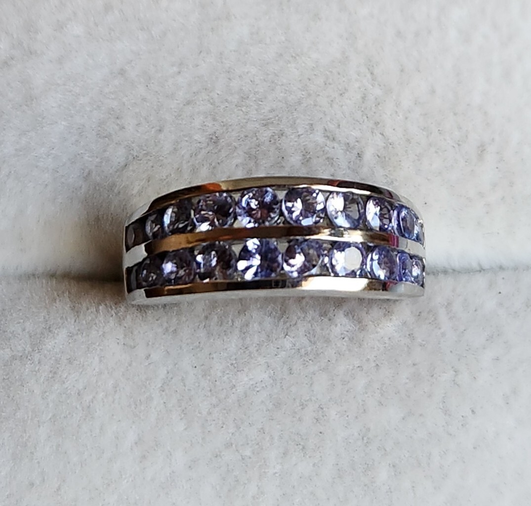 Tanzanite Double Half Eternity Band in Platinum Over Sterling 2.0 ctw Size 6