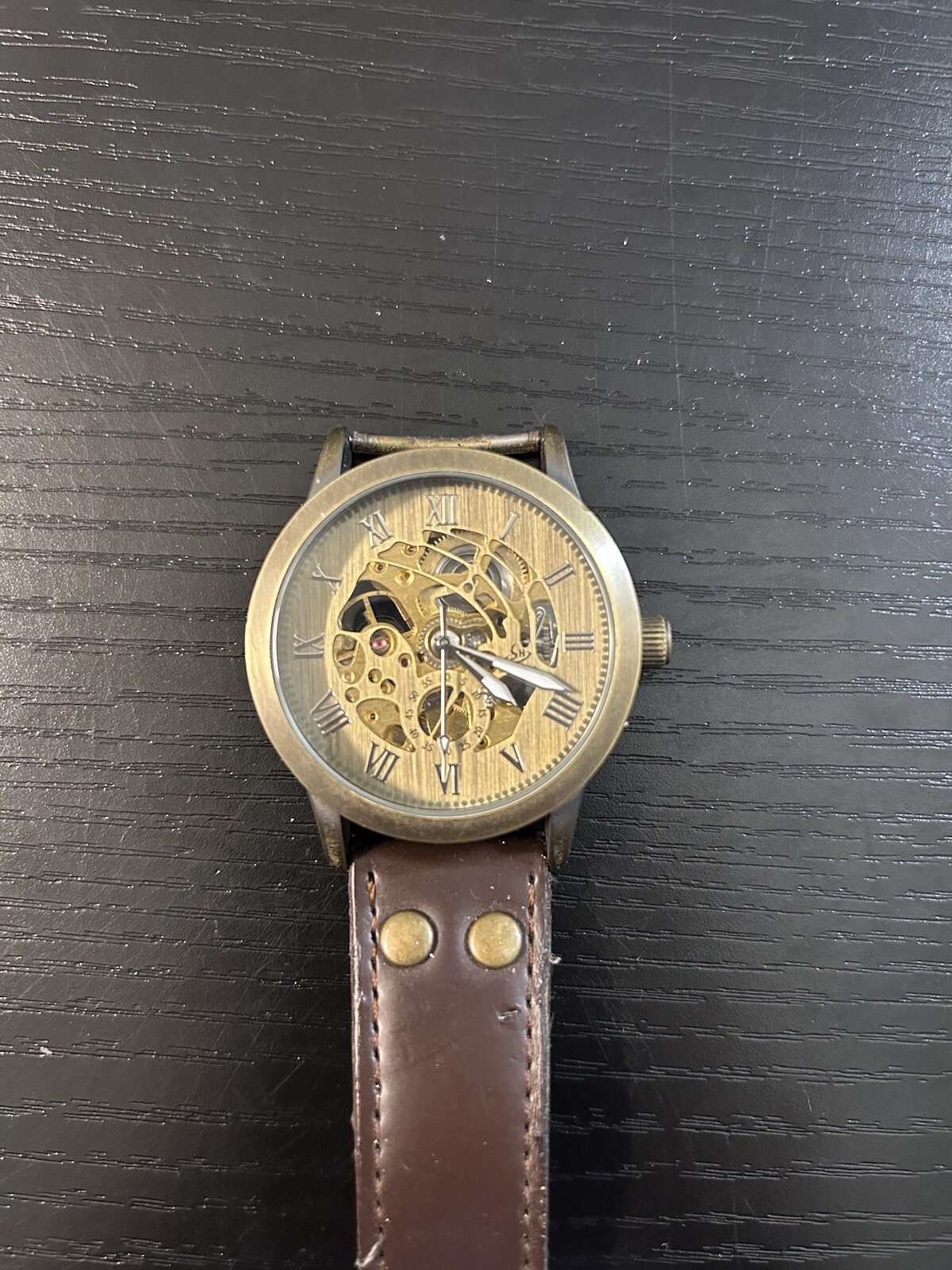 SHENHUA Men’s Automatic 9269 Mechanical Skeleton 42mm Watch Black Untested AS IS