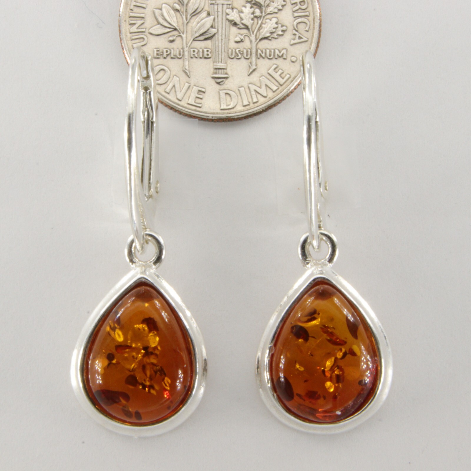 Cognac / Brown BALTIC AMBER Drop Leveback Earrings 925 STERLING SILVER #1654