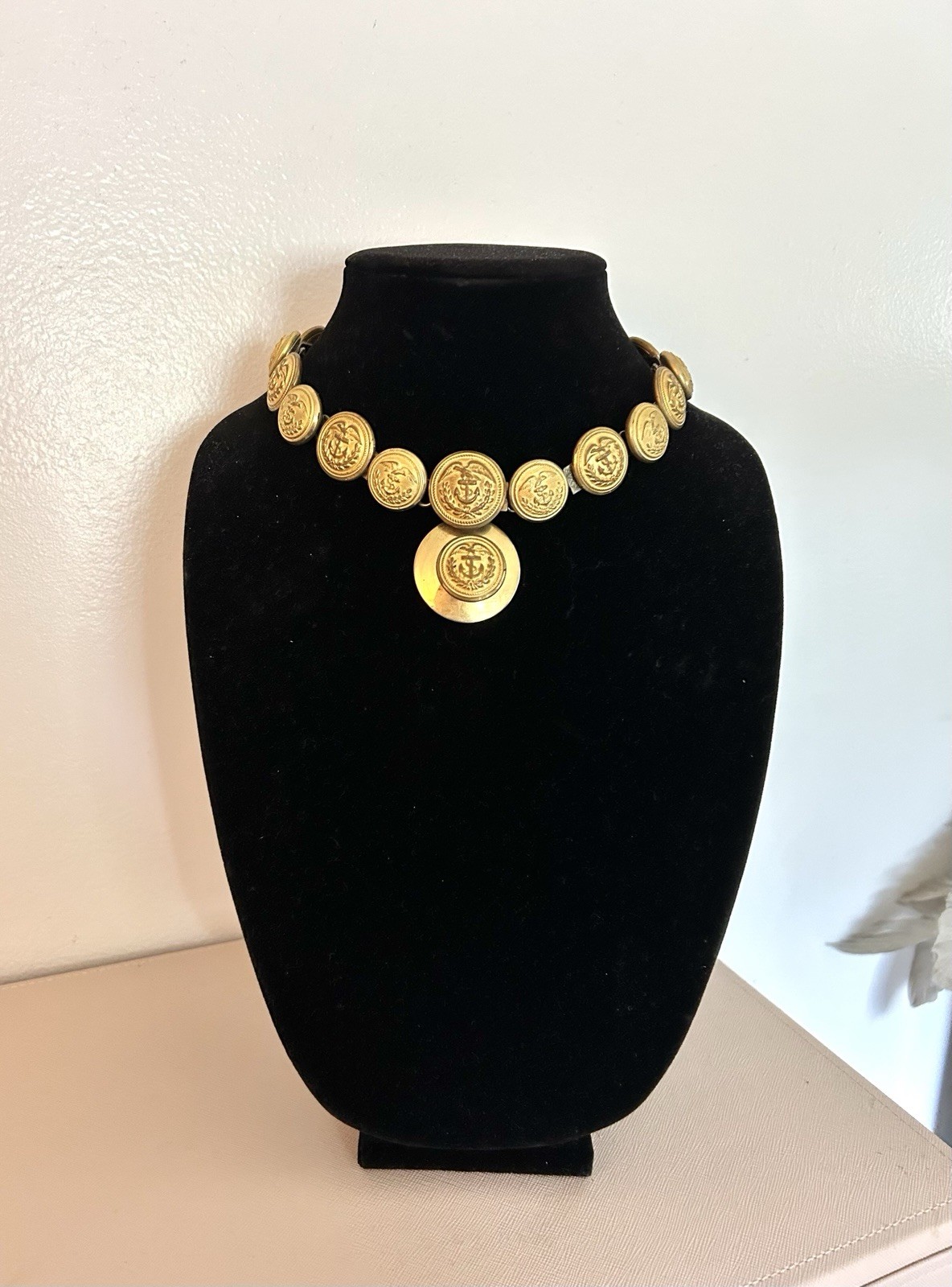 Vintage Nautical Brass Military Button Necklace