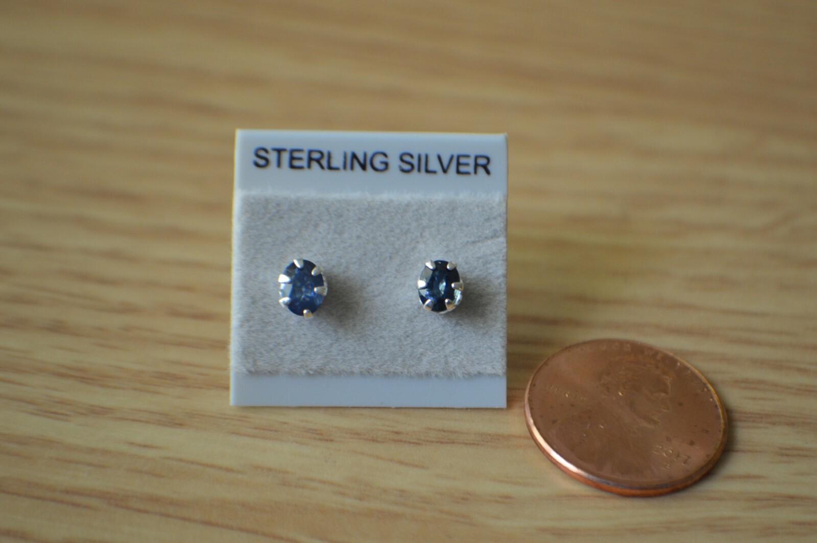 0.82ct Madagascar Blue Sapphire Solitaire Earrings in Fine Silver ~ 5x4mm
