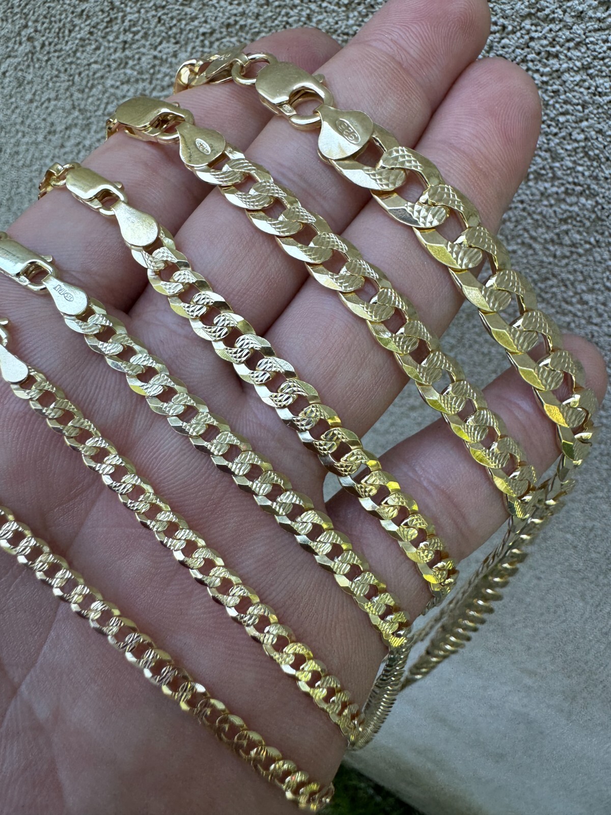 Men’s Cuban Chain Real 14k Gold Plated Solid 925 Silver Hip Hop ITALY 3-10.5mm