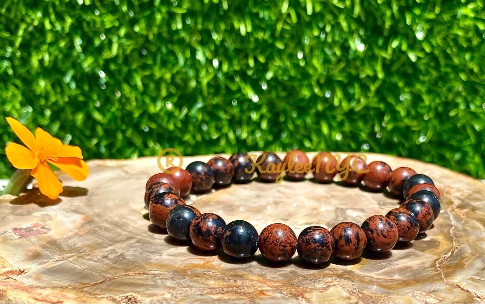 Wholesale 6 Pcs Natural Mahogany Obsidian 8mm 7.5” Crystal Stretch Bracelet