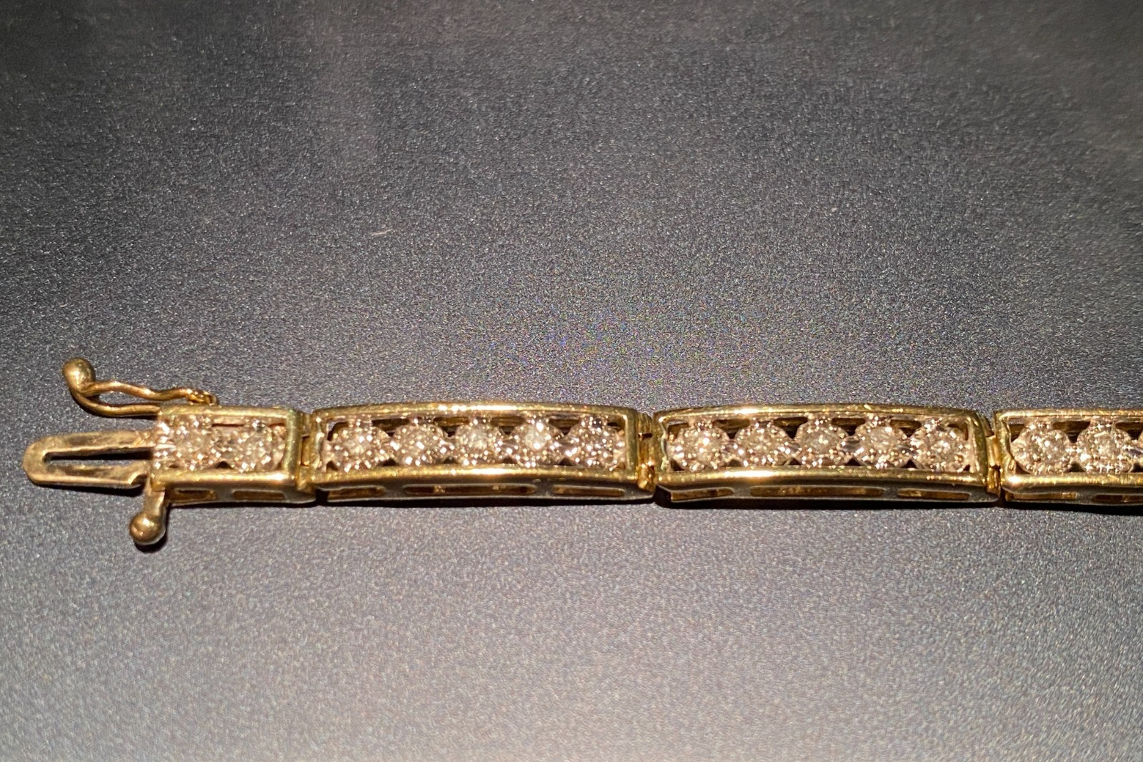 10k Yellow Gold & Diamond Station Link Bracelet Prong Set 4.5mm 7.5″ 8.45g