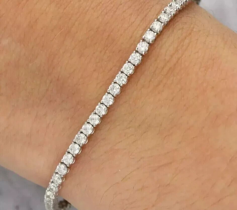5.50 Ct Round Cut Lab Grown Diamond Men’s Tennis Bracelet Solid 14k White Gold