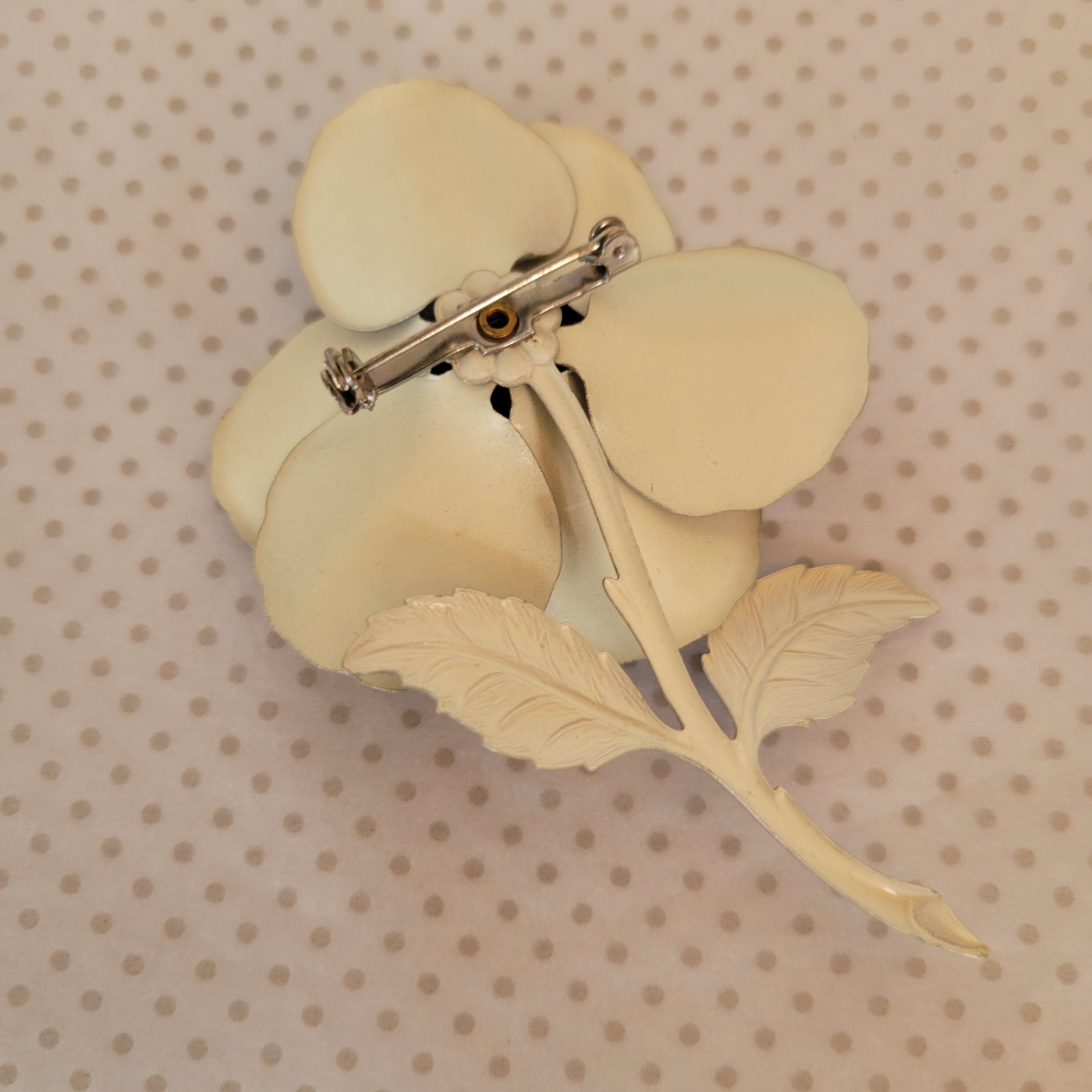 Vintage Enameled Flower Brooch Dark Gray 3.75 In. Formal Attire