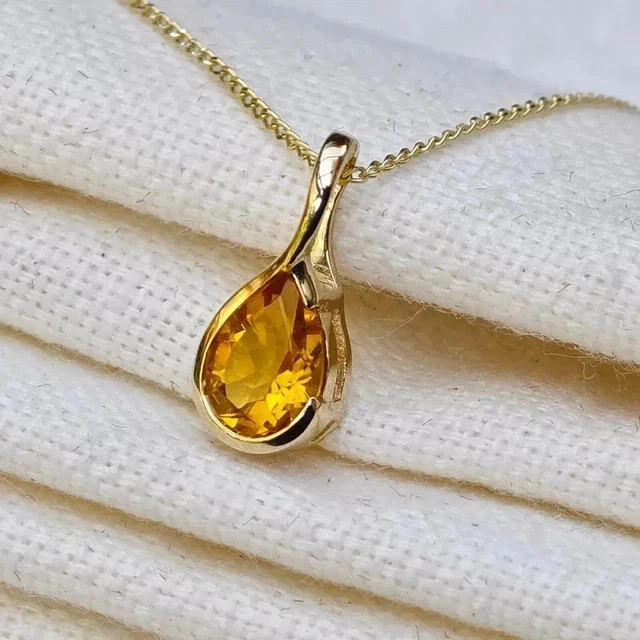 2Ct Pear Cut Lab Created Yellow Citrine Women’s Pendant 14K Yellow Gold Plated