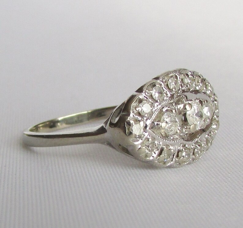 1920s Art Deco Moissanite Gemstone Cluster Navette Princess Ring Antique Jewelry