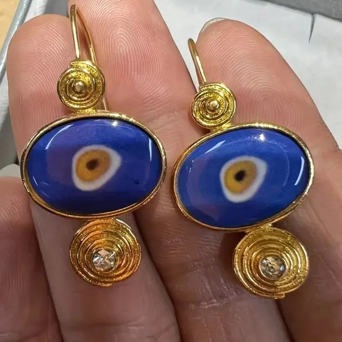 Devil’s Eye Enamel Dangle Earrings Gold Plated Zinc Alloy Retro Style Gift