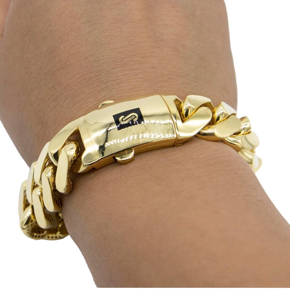 17mm Miami Cuban Royal Link Plain Box Clasp Bracelet Real 10K Yellow Gold 8.5″