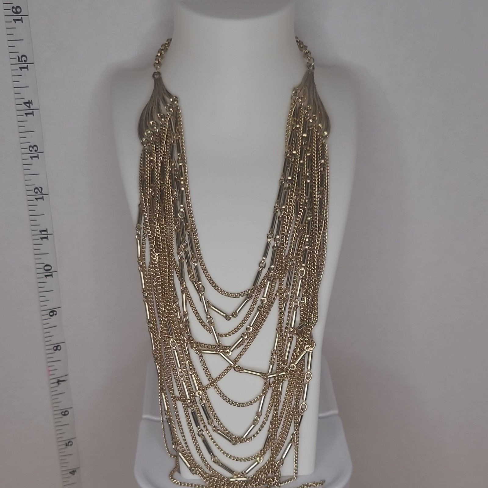 Vintage Chicos Gold Tone Waterfall Cable Chain Necklace Metal Hook Clasp
