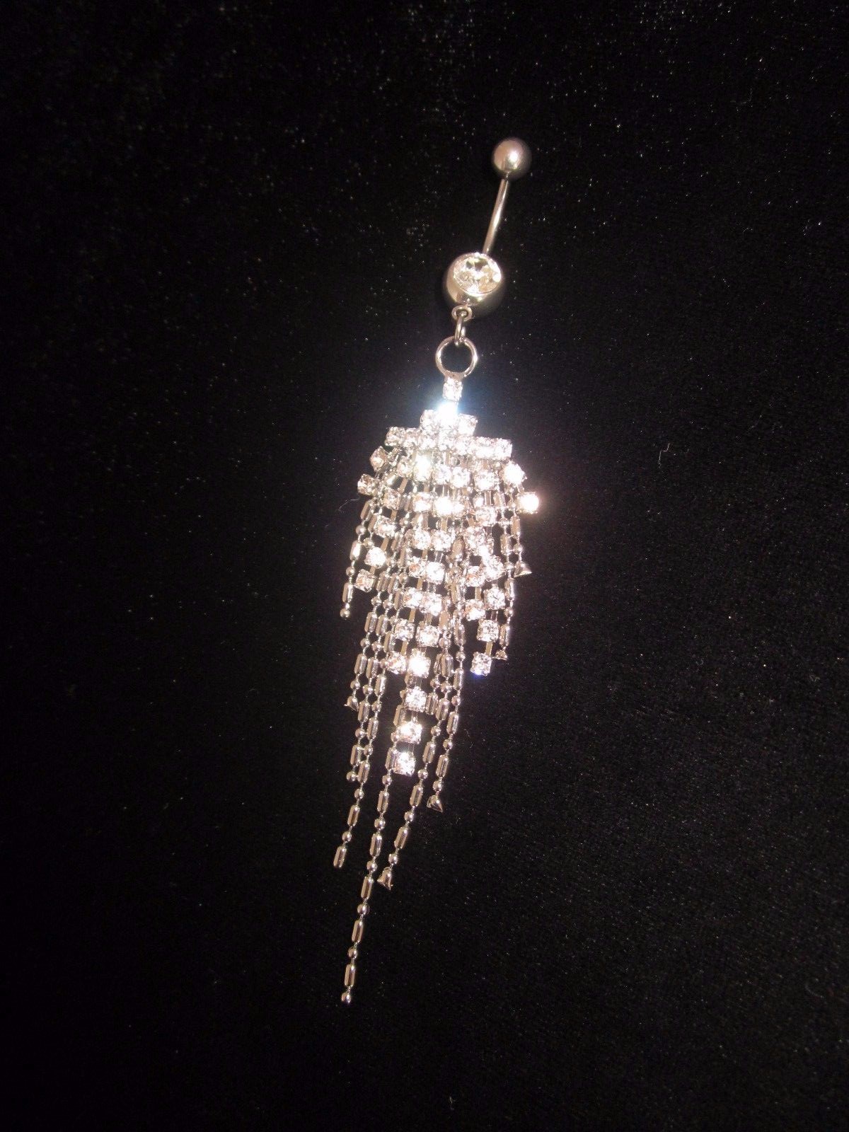 Rhinestone Belly Button Ring Tassel Navel Charm Dangle Surgical Silver Jewelry