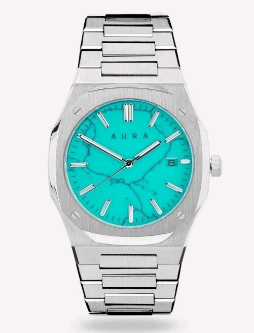 AURA 003: Steel/TurquoiseStainless SteelDate 003SKU: A2024-D111-STT-40