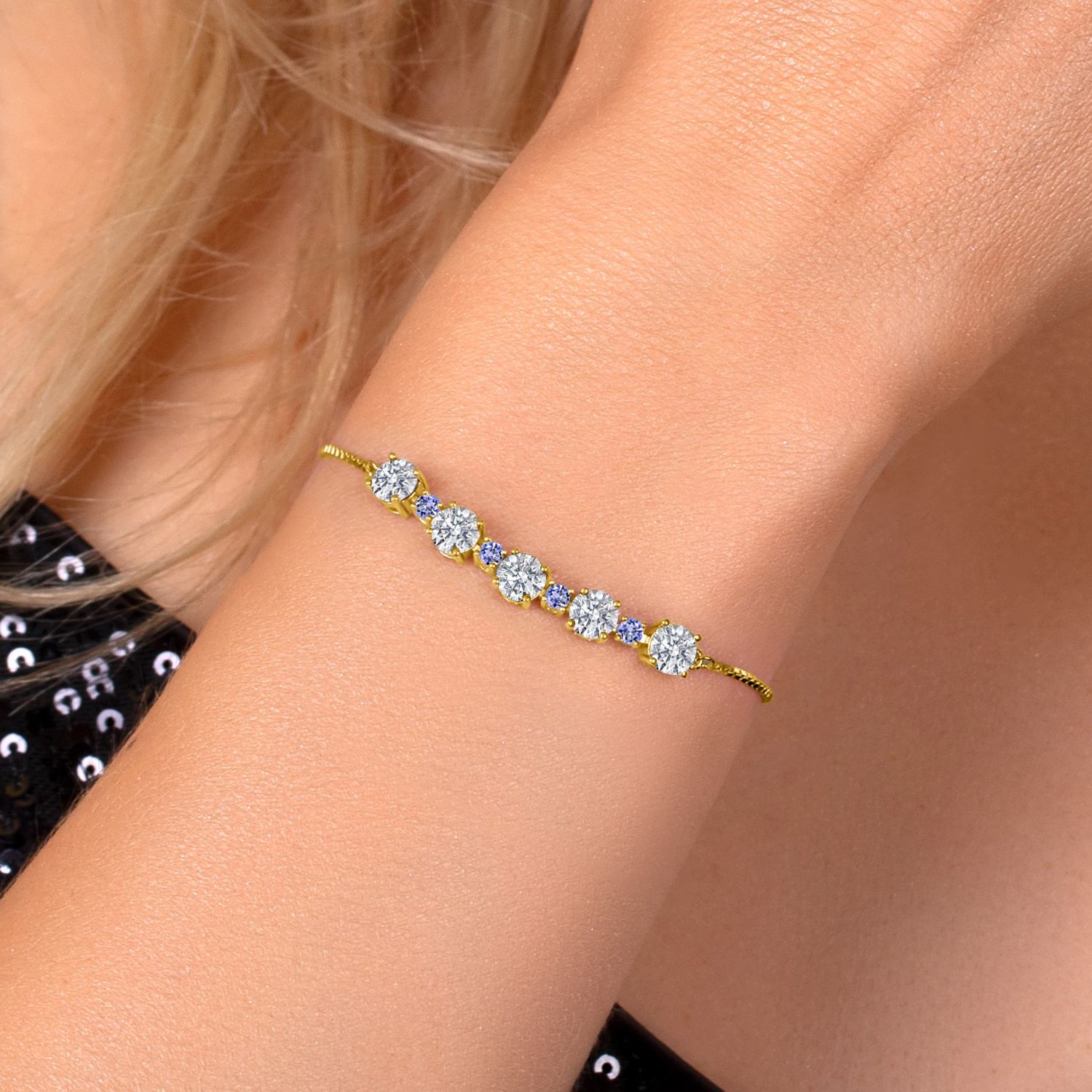 Gemstone Birthstone and Tanzanite Tennis Bracelet for Women in 18K Yellow Gold
