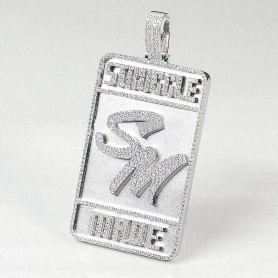 2Ct Round Moissanite Men’s Custom Name Letter Dogtag Pendant 925 Sterling Silver