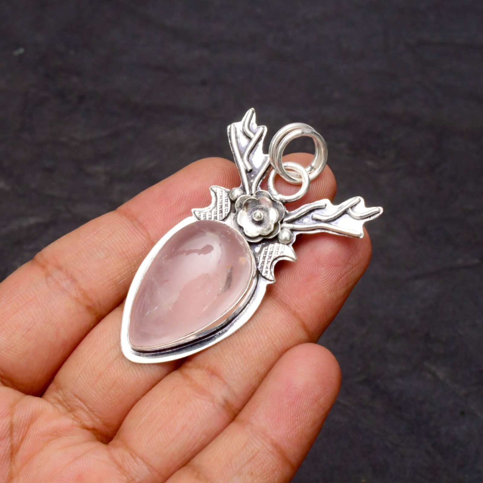 Rose Quartz Gemstone 925 Sterling Silver Jewelry Pendant 1-2″