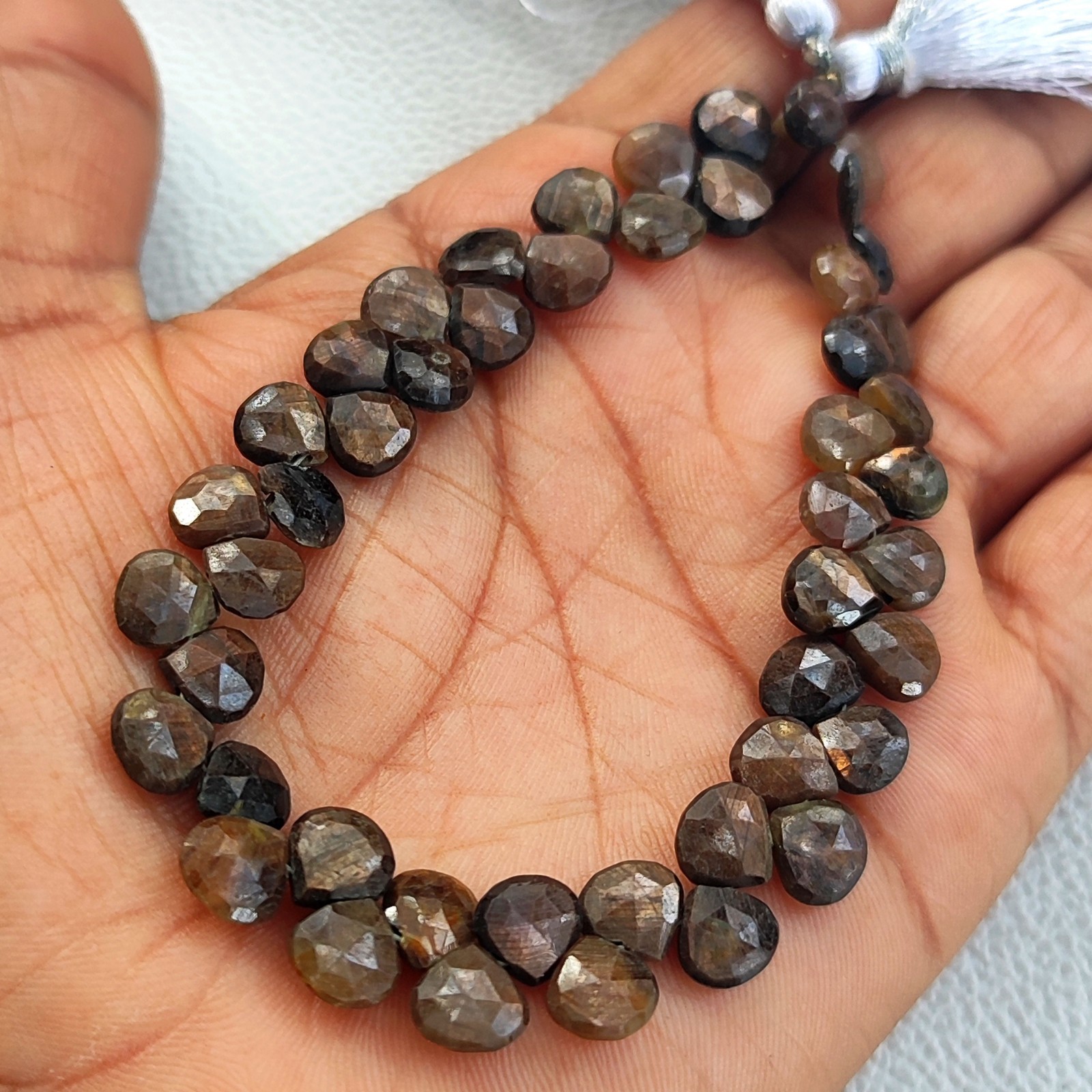 7mm Brown Copper Sapphire Faceted Heart Beads 8 Inch Strand Madagascar Gemstone