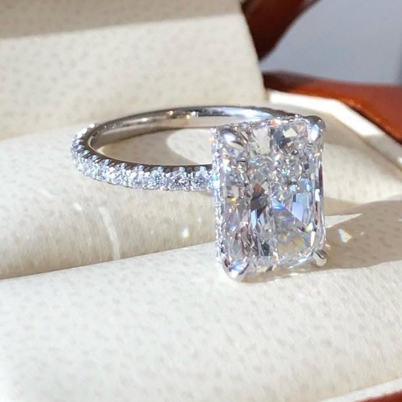 5.30CT Radiant Cut Lab-Grown Diamond 14k White Gold Women’s Hidden Halo Ring