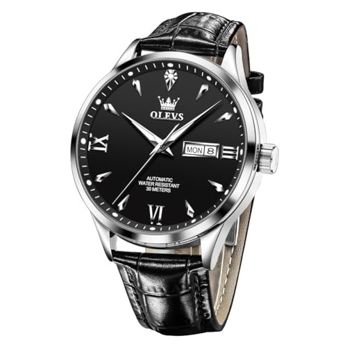 Watch Men Black Watches for Men Leather Classic Luxury Automatic Mechanical