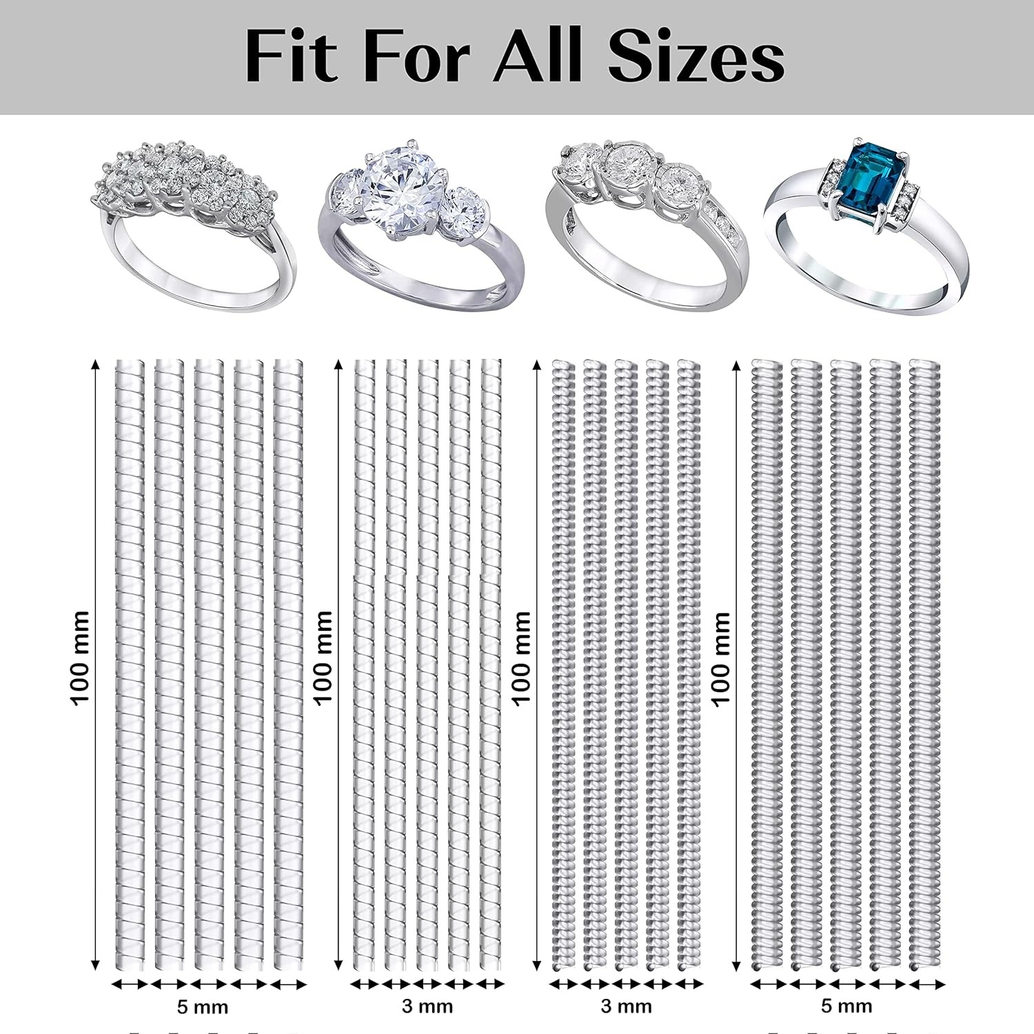 Ring Sizer Adjuster for Loose Rings – 20 Pack with 4 Sizes Different…