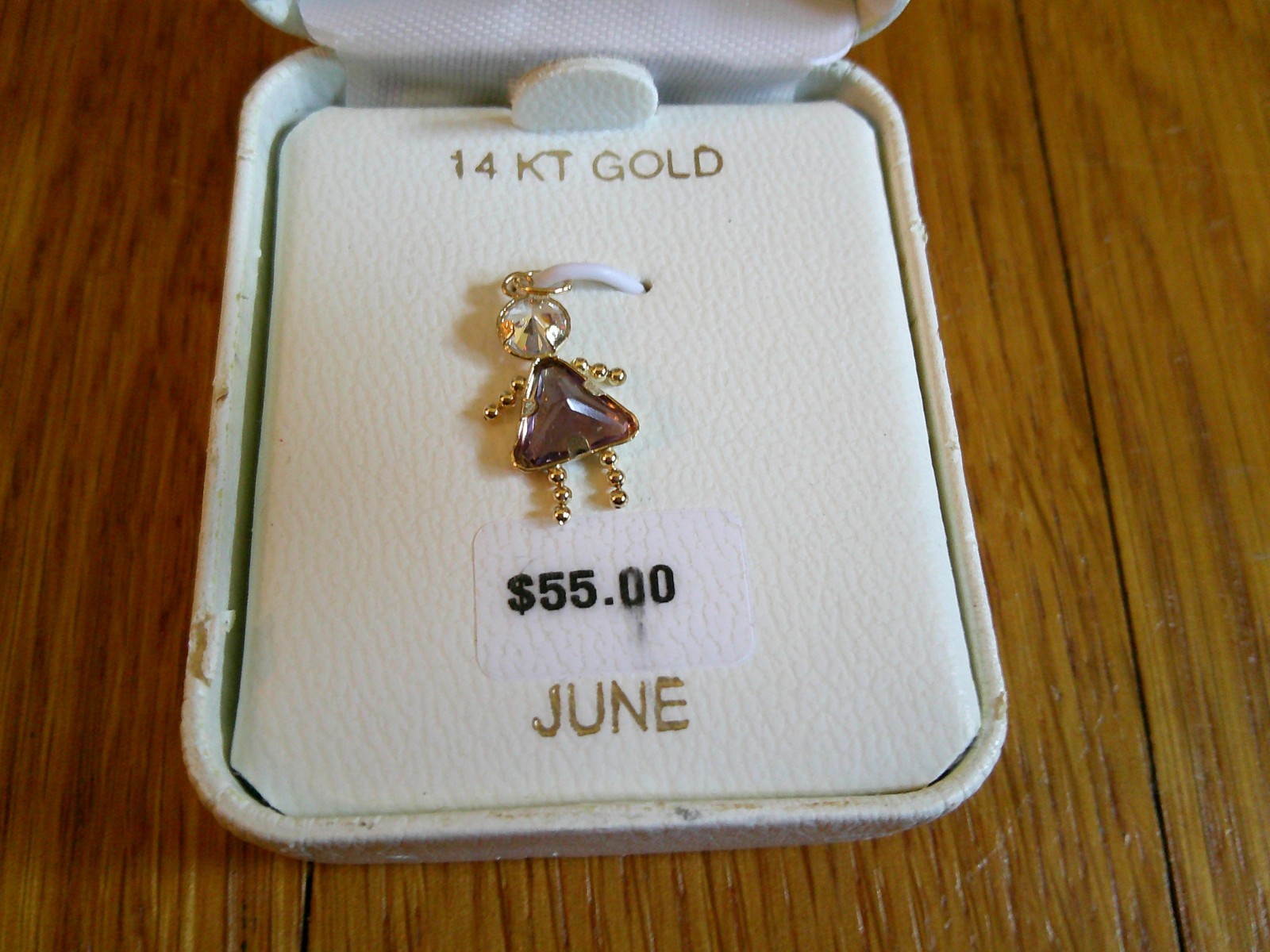 14K Yellow Gold Little Girl Purple Jewel Clear CZ June Birthstone Charm Pendant