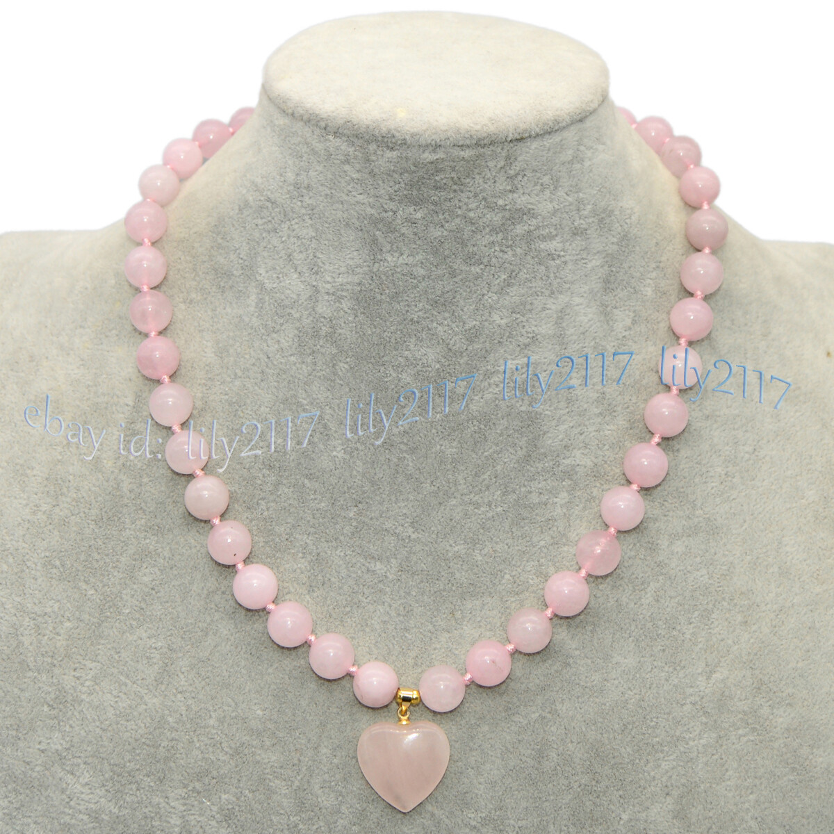 Natural Pink Rose Quartz Round Gems Heart Shaped Pendant Necklaces 6/8/10/12mm