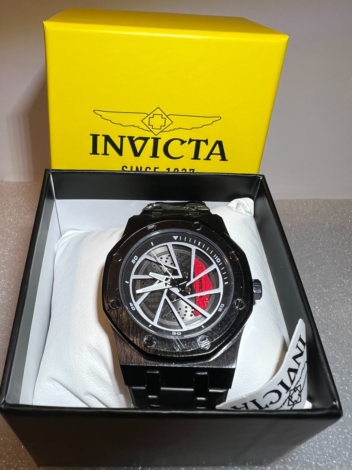 70036 Invicta Speedway Rim Mens 42mm Black Dial Chronograph Steel Bracelet Watch