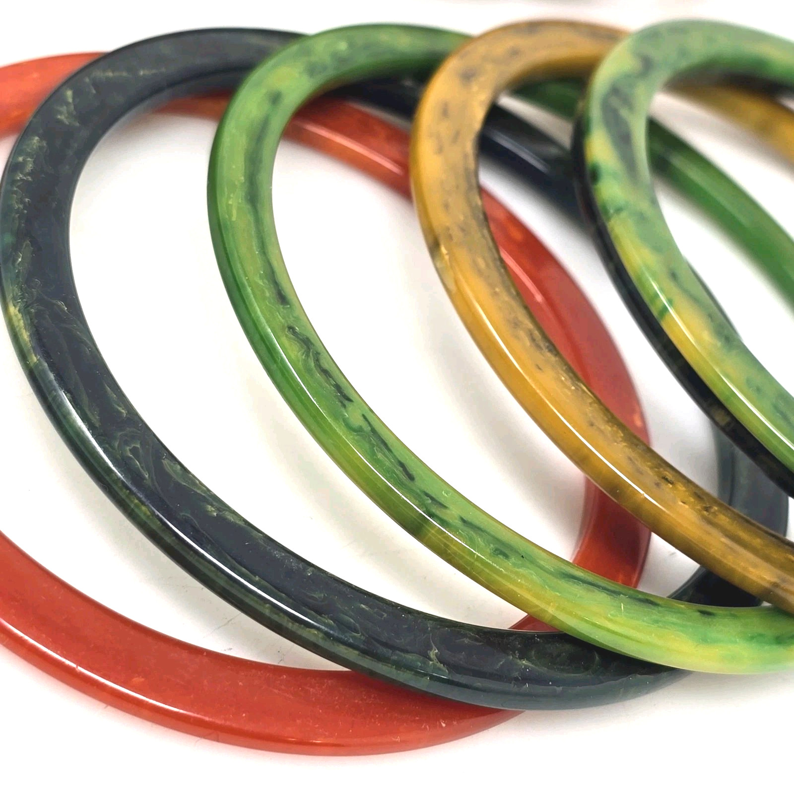 SET of 9 BAKELITE Bracelets MARBLED Multicolor Bangles Green Red Yellow RARE
