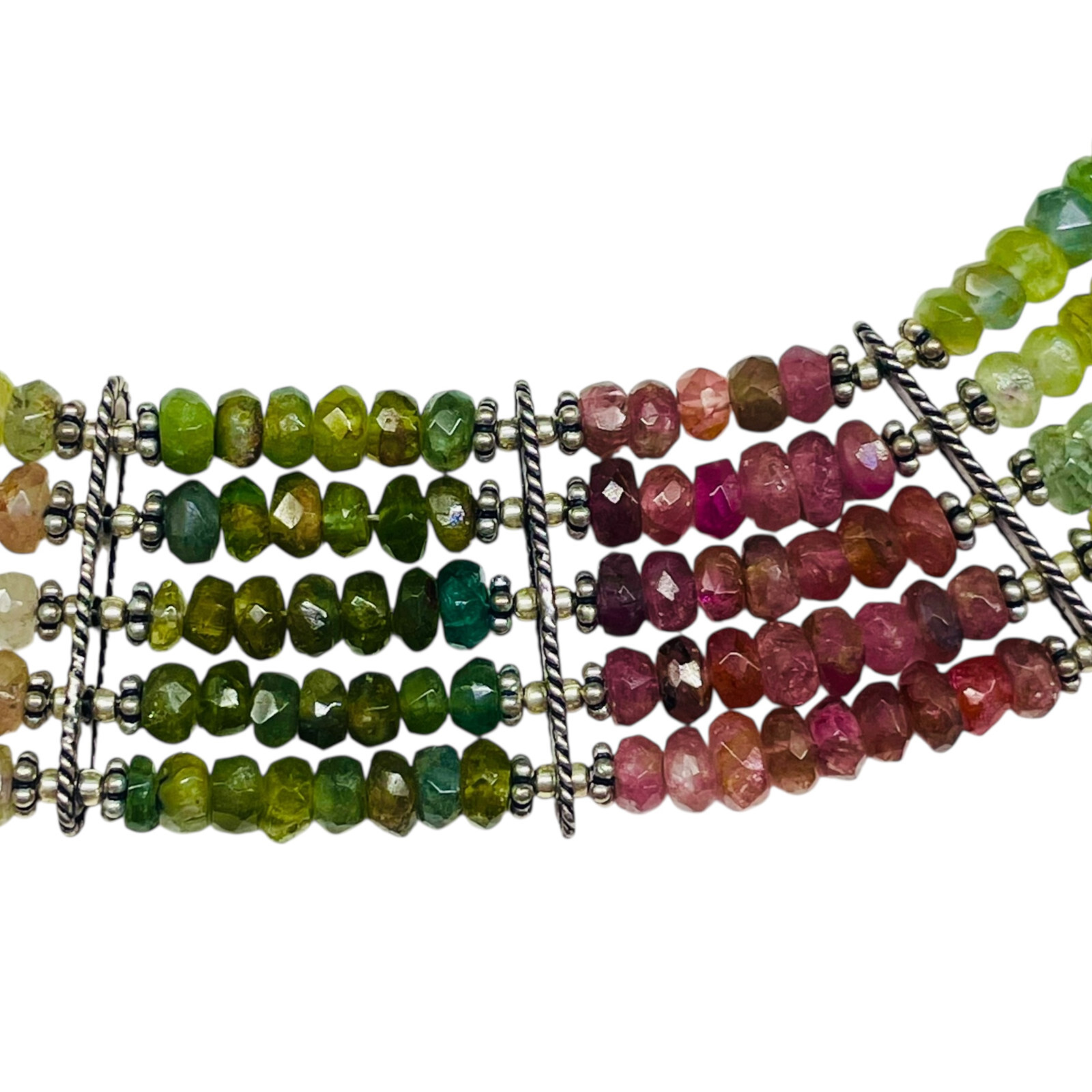 5 Strand Natural Multi Tourmaline Necklace 4-5mm Facetted Beads 925 Silver Clasp